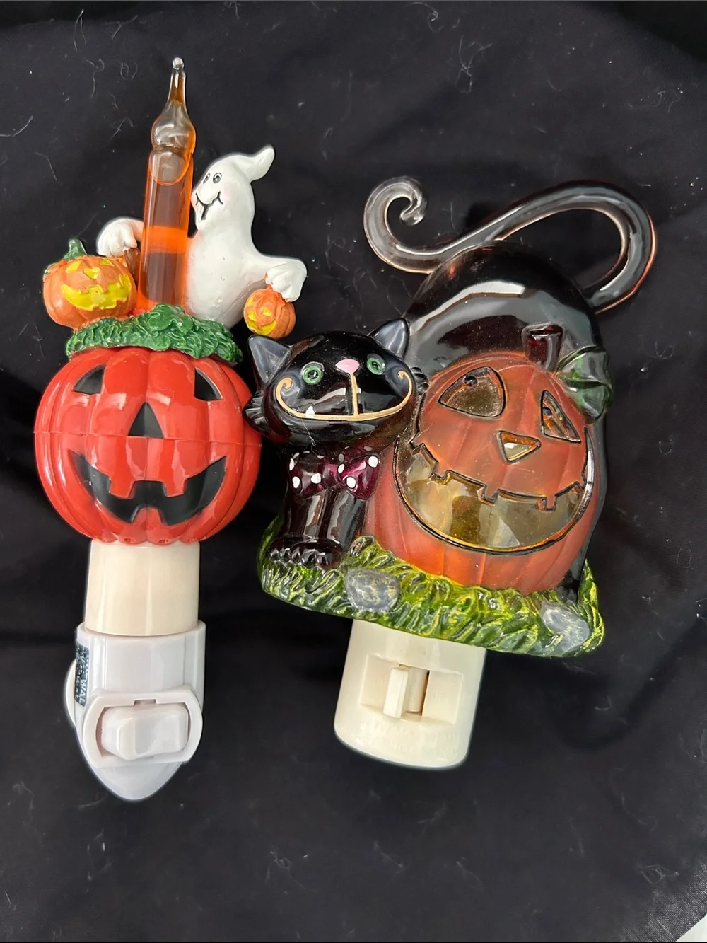 Halloween Pumpkin & Black Cat and Ghost/Pumpkin Night Light Plug-In set of 2